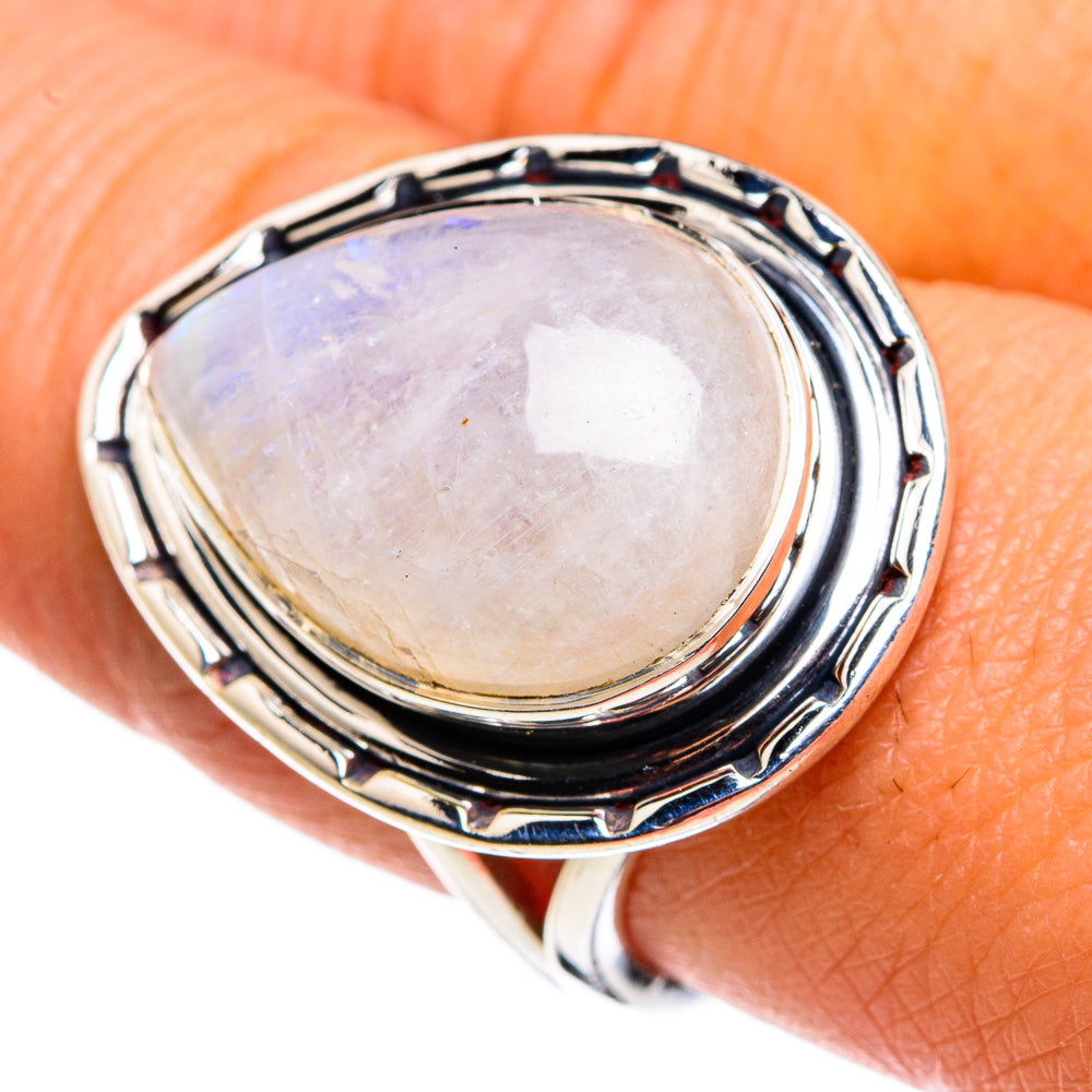 Rainbow Moonstone Rings handcrafted by Ana Silver Co - RING79589