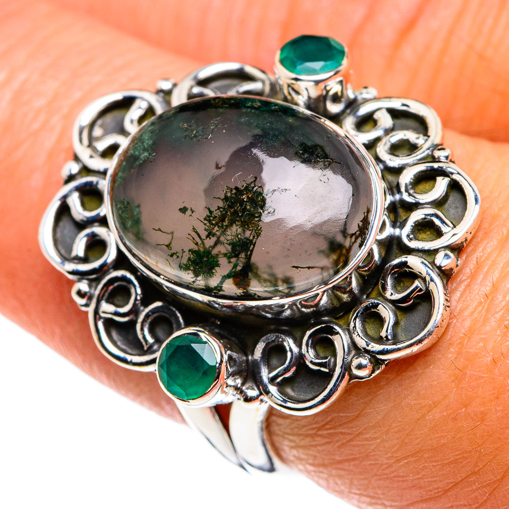 Green Moss Agate Rings handcrafted by Ana Silver Co - RING79601