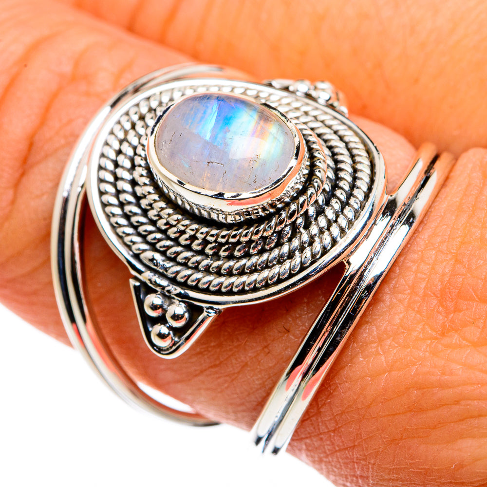 Rainbow Moonstone Rings handcrafted by Ana Silver Co - RING79702