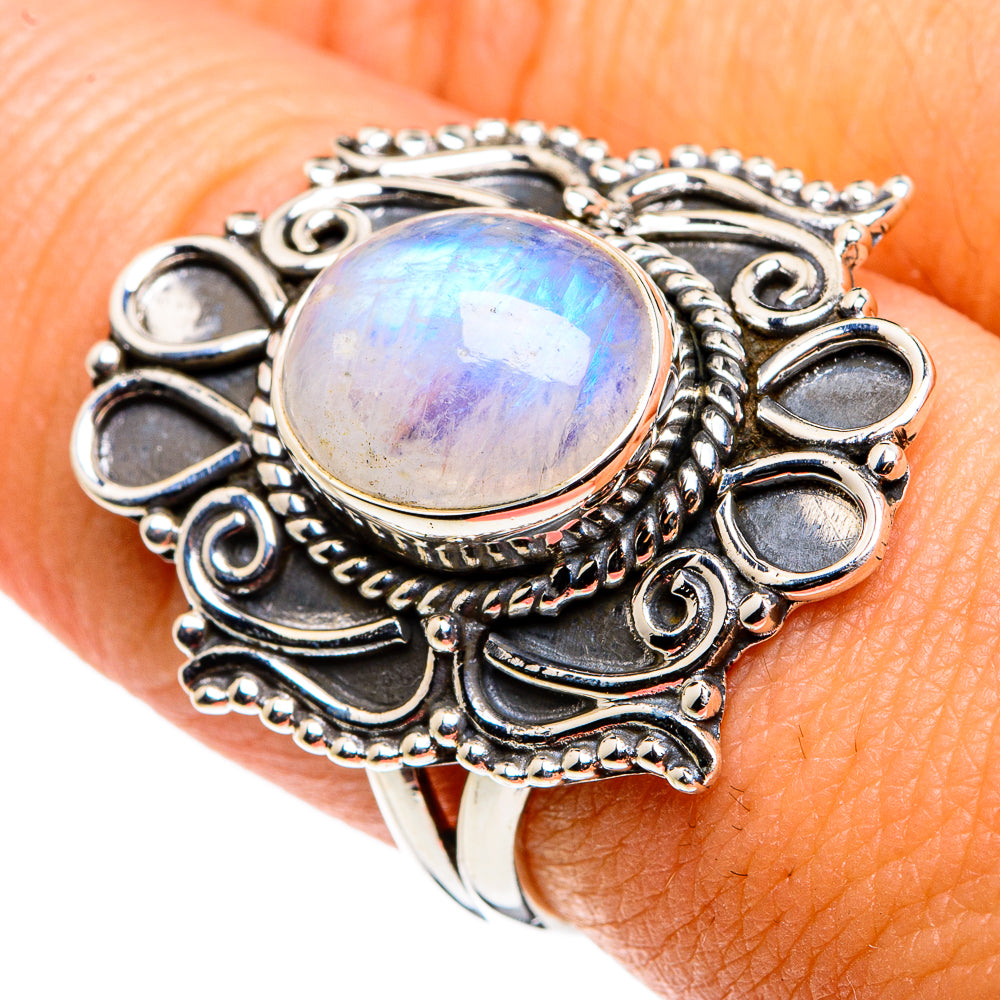 Rainbow Moonstone Rings handcrafted by Ana Silver Co - RING79739