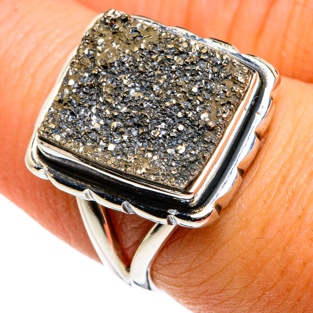 Spectro Pyrite Druzy Rings handcrafted by Ana Silver Co - RING79768