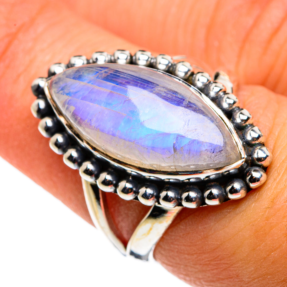 Rainbow Moonstone Rings handcrafted by Ana Silver Co - RING79774