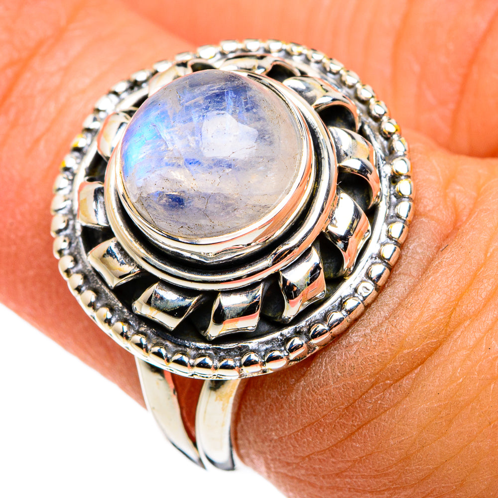 Rainbow Moonstone Rings handcrafted by Ana Silver Co - RING79807