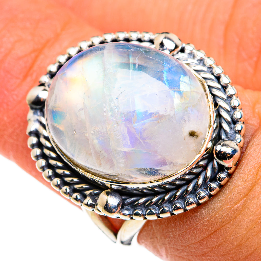 Rainbow Moonstone Rings handcrafted by Ana Silver Co - RING79810