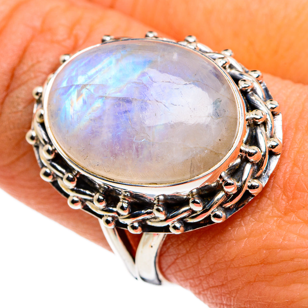 Rainbow Moonstone Rings handcrafted by Ana Silver Co - RING79842