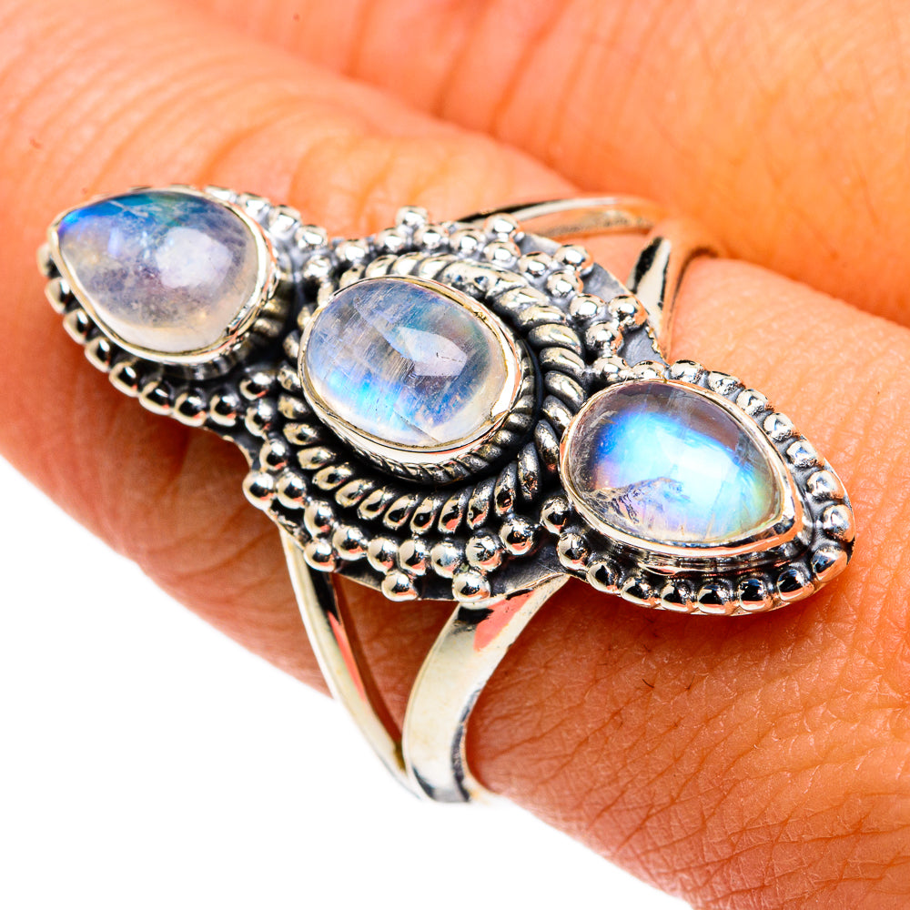 Rainbow Moonstone Rings handcrafted by Ana Silver Co - RING79874