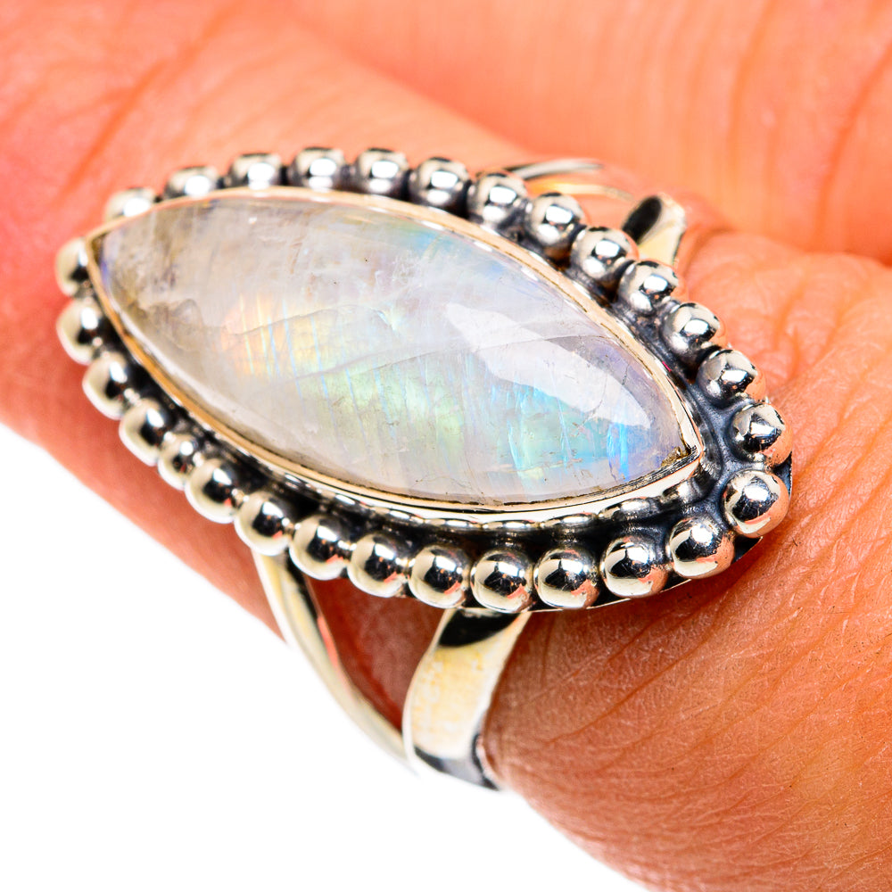 Rainbow Moonstone Rings handcrafted by Ana Silver Co - RING79909
