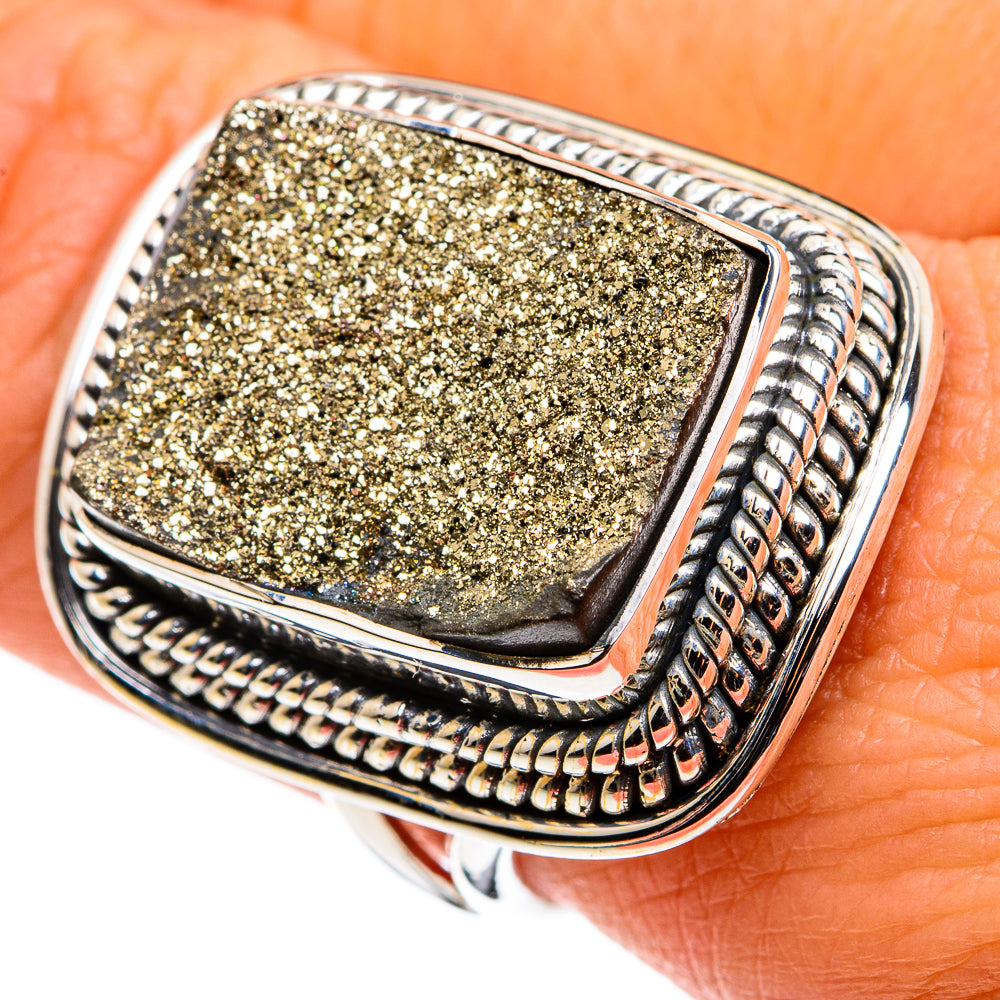 Spectro Pyrite Druzy Rings handcrafted by Ana Silver Co - RING79949
