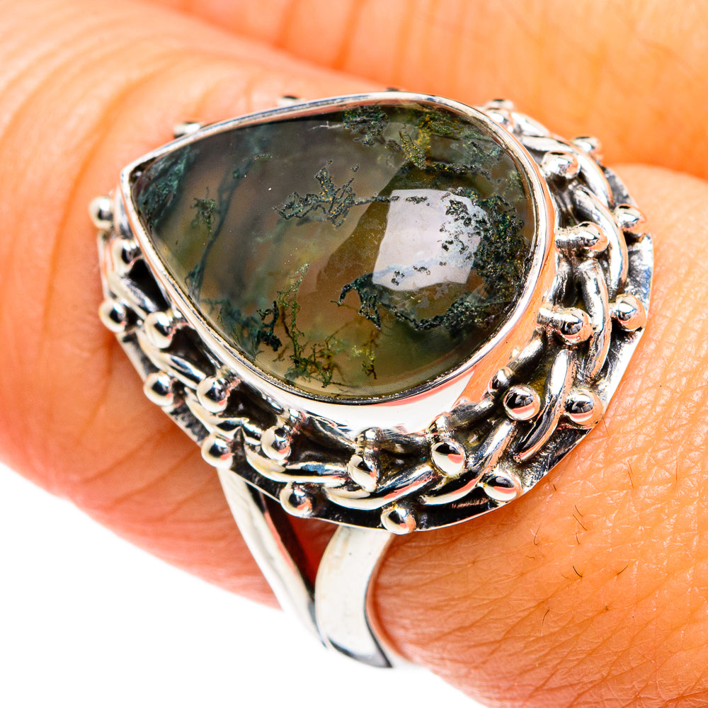 Green Moss Agate Rings handcrafted by Ana Silver Co - RING79980