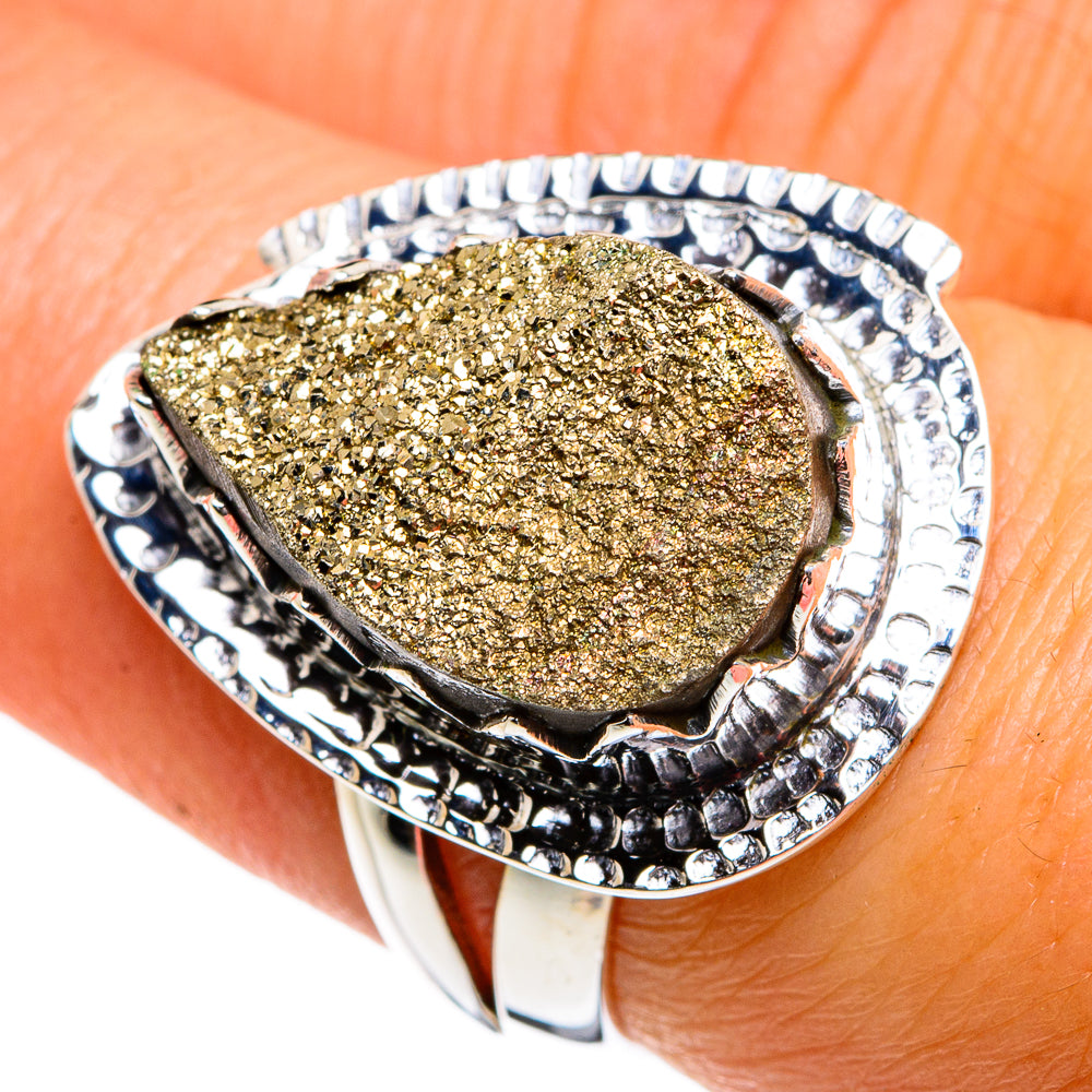 Spectro Pyrite Druzy Rings handcrafted by Ana Silver Co - RING79996