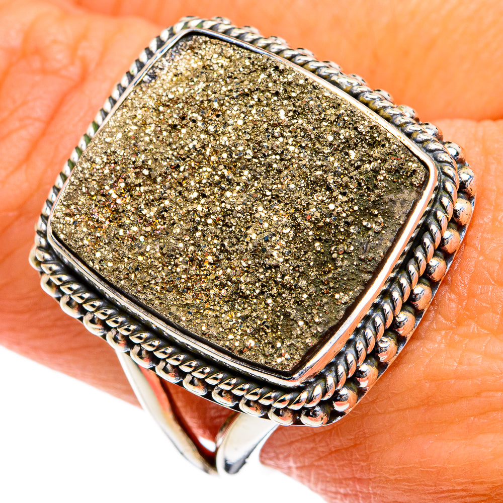 Spectro Pyrite Druzy Rings handcrafted by Ana Silver Co - RING79997