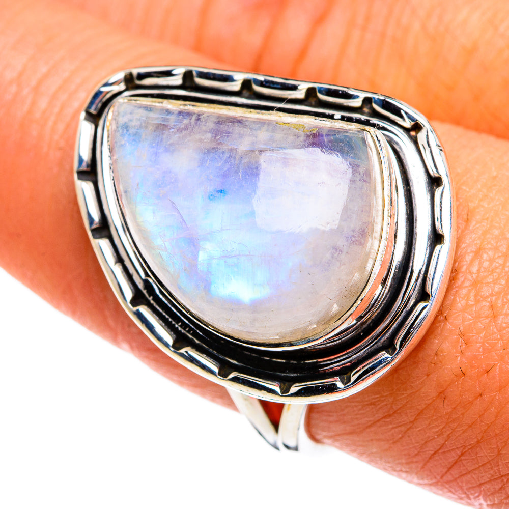 Rainbow Moonstone Rings handcrafted by Ana Silver Co - RING80003