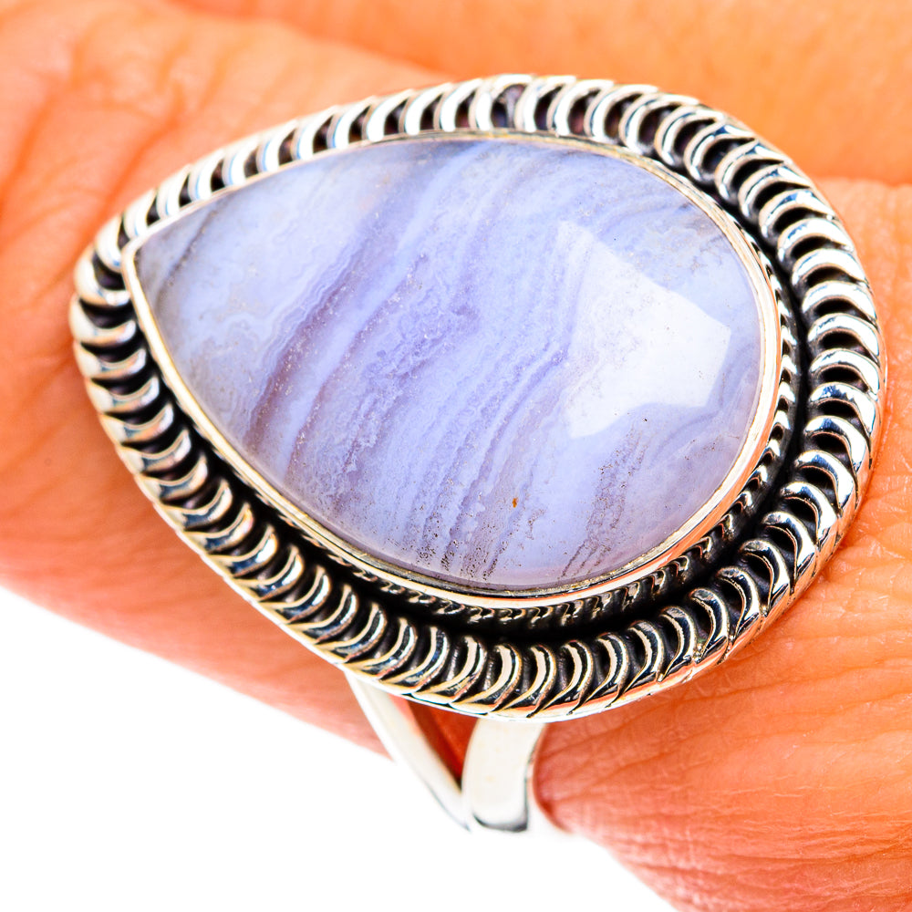 Blue Lace Agate Rings handcrafted by Ana Silver Co - RING80068