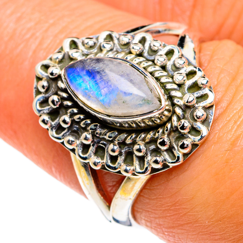 Rainbow Moonstone Rings handcrafted by Ana Silver Co - RING80100