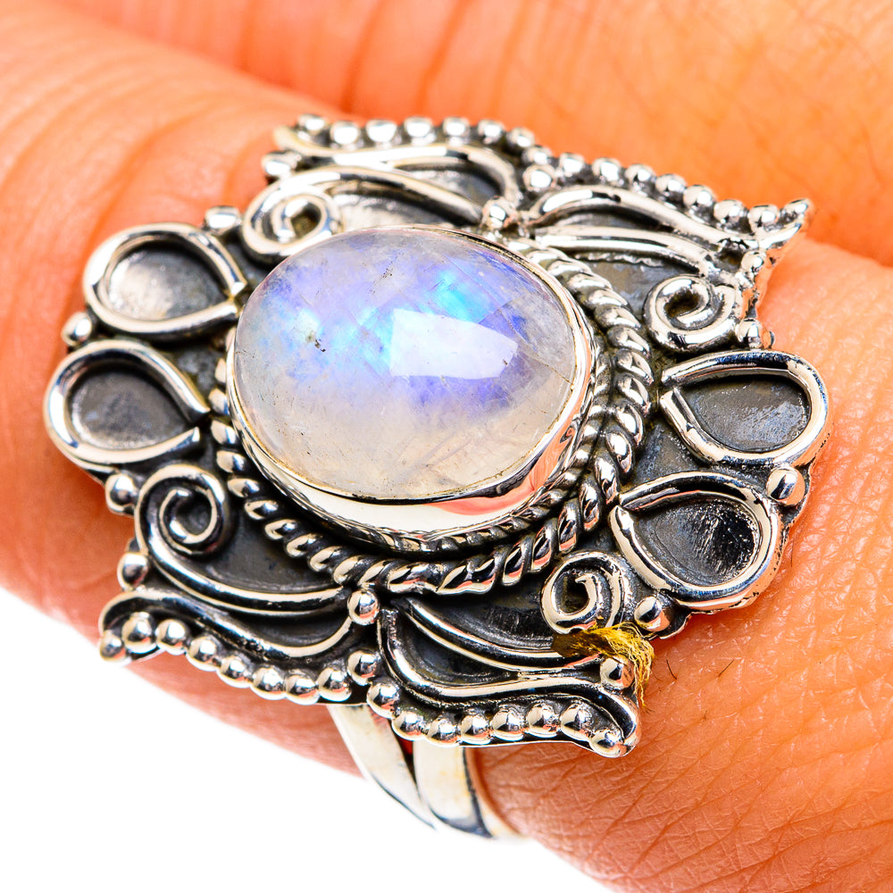 Rainbow Moonstone Rings handcrafted by Ana Silver Co - RING80136