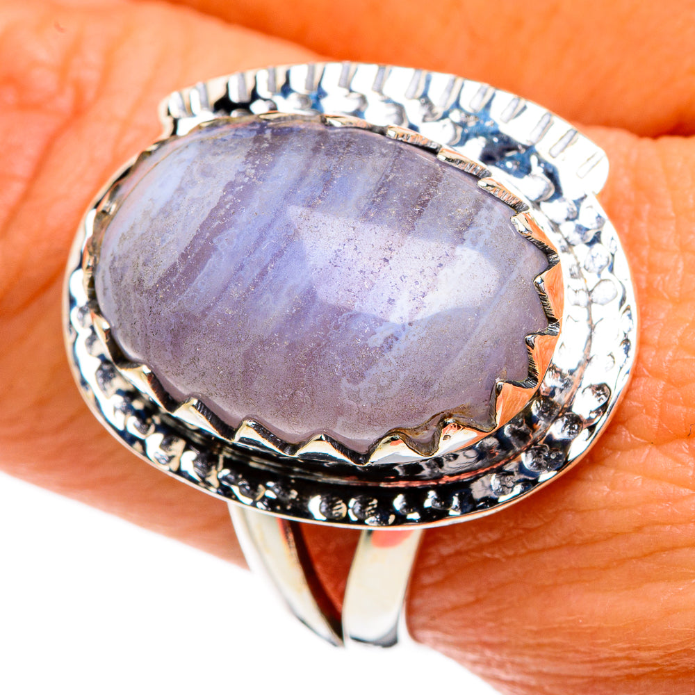Blue Lace Agate Rings handcrafted by Ana Silver Co - RING80165