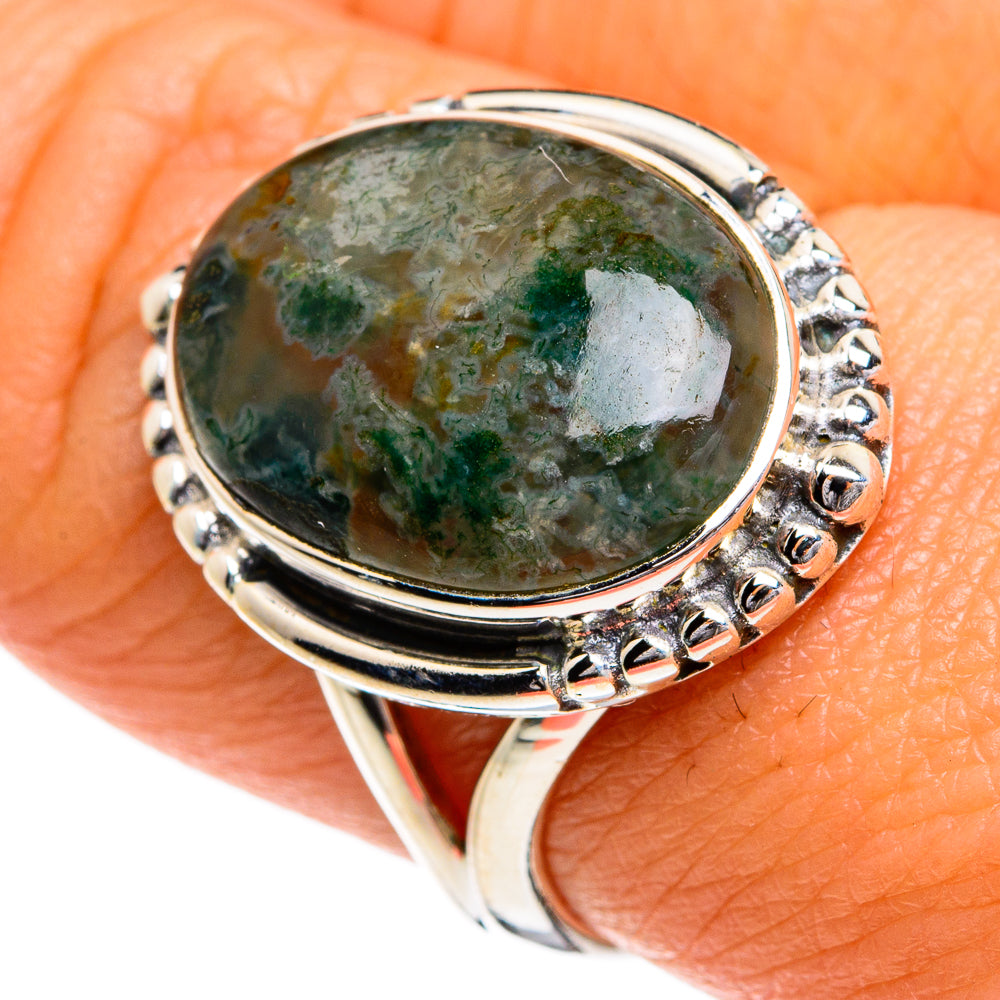 Green Moss Agate Rings handcrafted by Ana Silver Co - RING80227