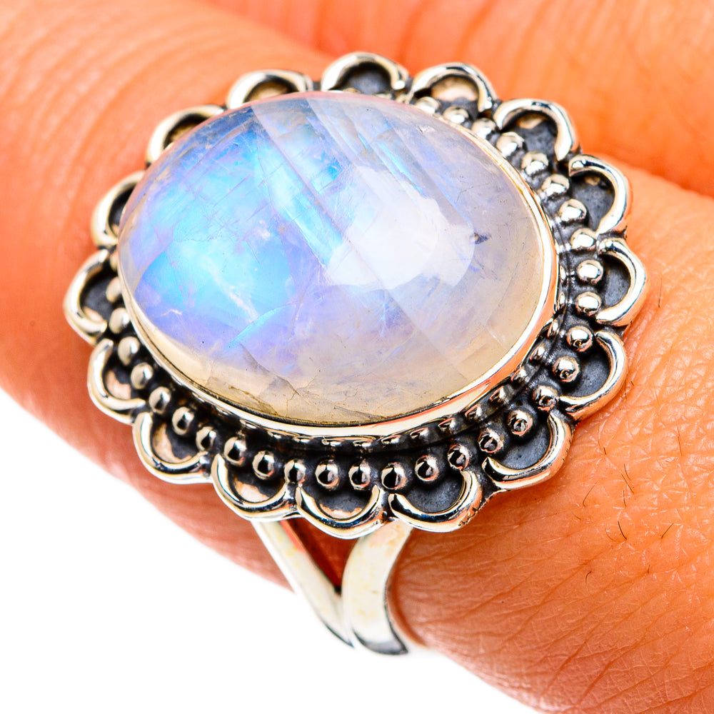Rainbow Moonstone Rings handcrafted by Ana Silver Co - RING80240