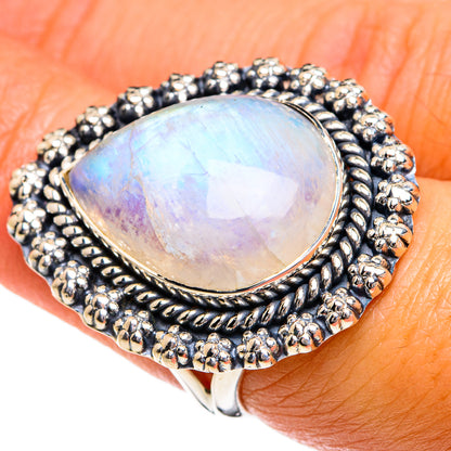 Rainbow Moonstone Rings handcrafted by Ana Silver Co - RING80267
