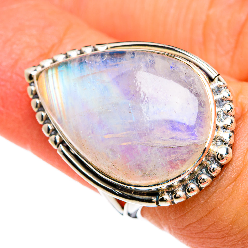 Rainbow Moonstone Rings handcrafted by Ana Silver Co - RING80296