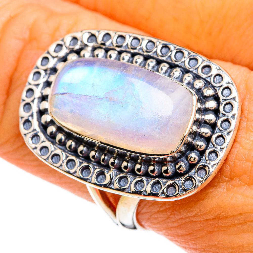 Rainbow Moonstone Rings handcrafted by Ana Silver Co - RING80327