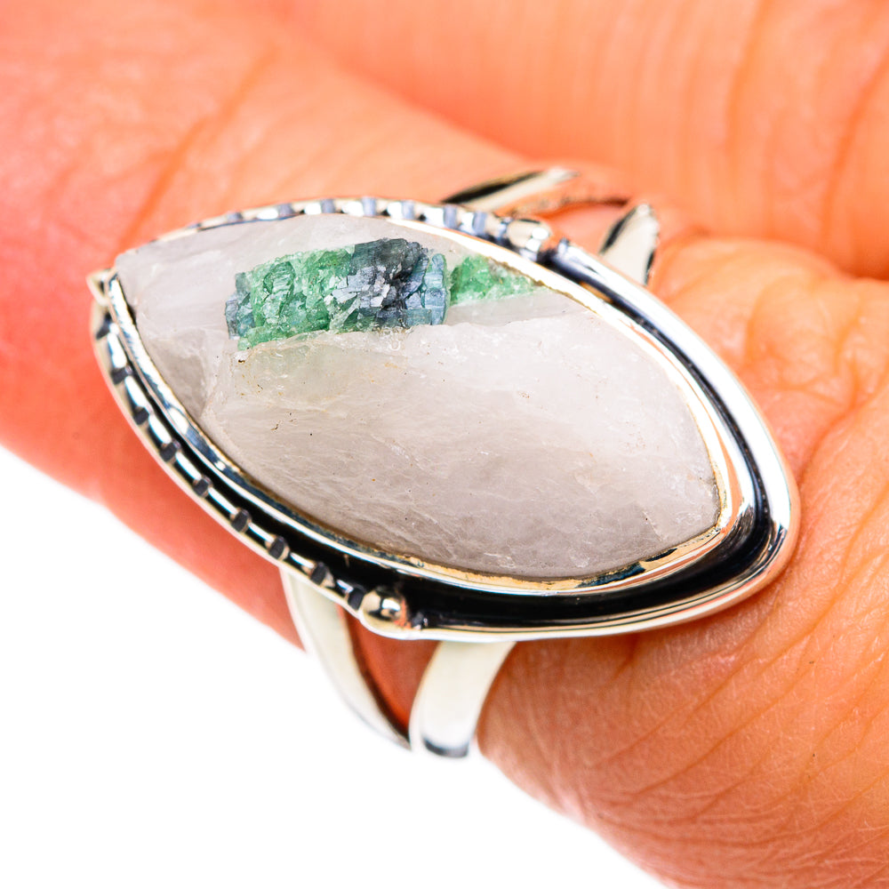 Green Tourmaline In Quartz Rings handcrafted by Ana Silver Co - RING80354