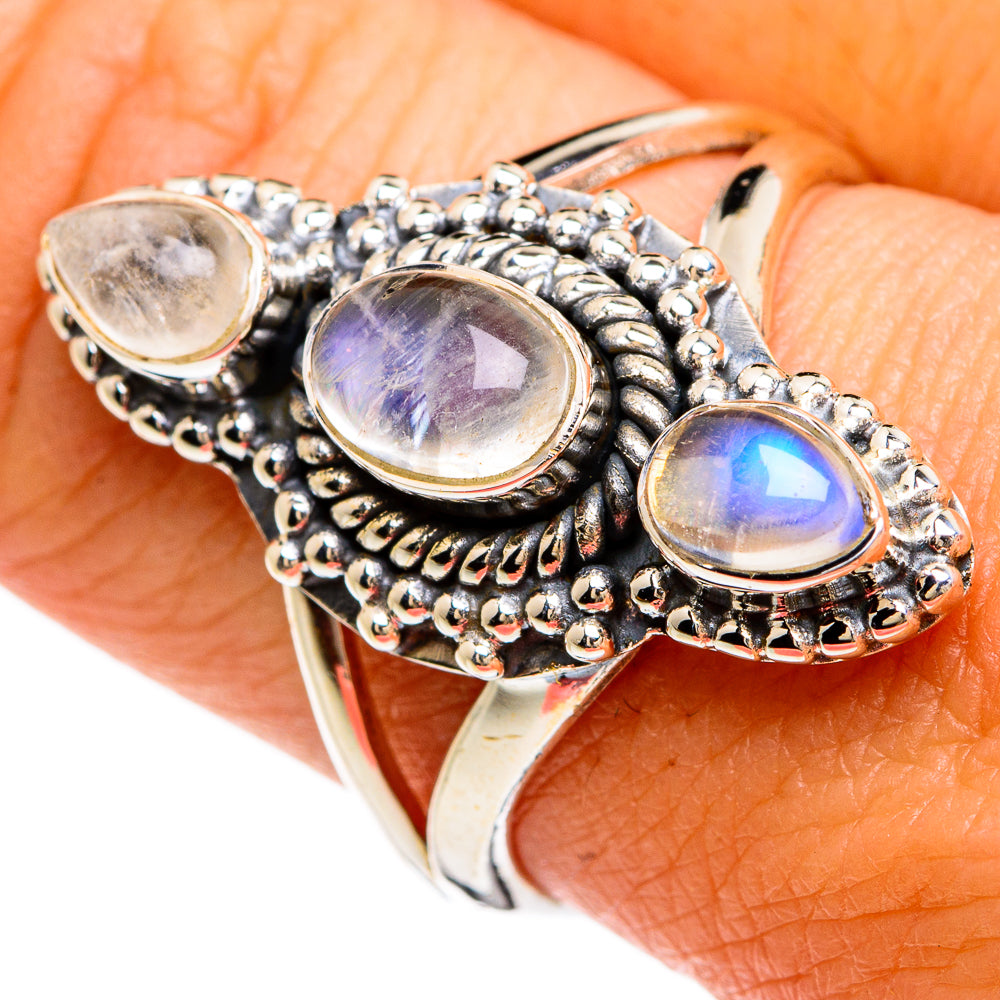 Rainbow Moonstone Rings handcrafted by Ana Silver Co - RING80355