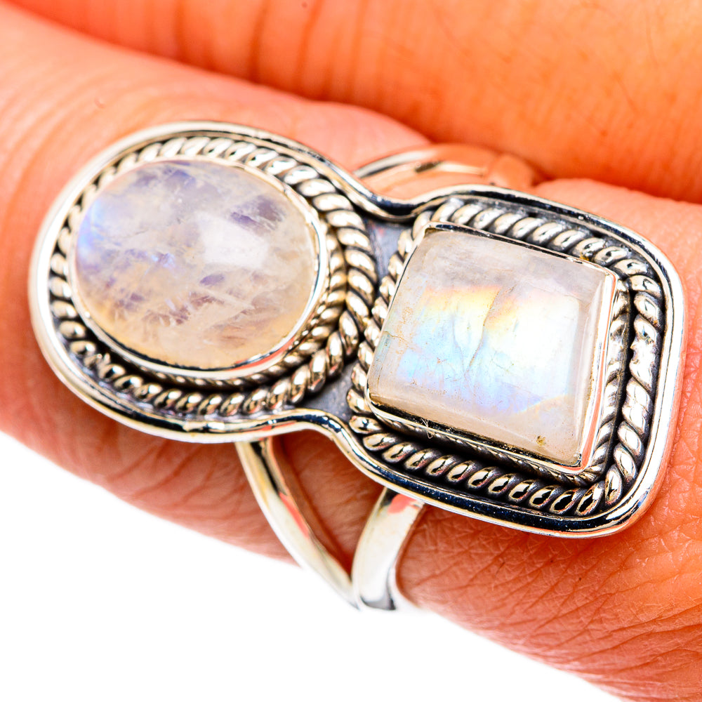 Rainbow Moonstone Rings handcrafted by Ana Silver Co - RING80381