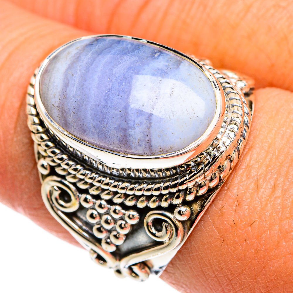 Blue Lace Agate Rings handcrafted by Ana Silver Co - RING80408