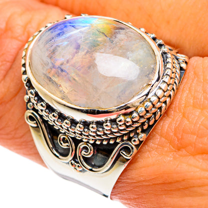 Rainbow Moonstone Rings handcrafted by Ana Silver Co - RING80432