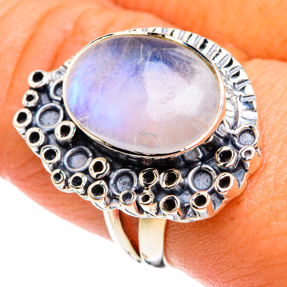 Rainbow Moonstone Rings handcrafted by Ana Silver Co - RING80433