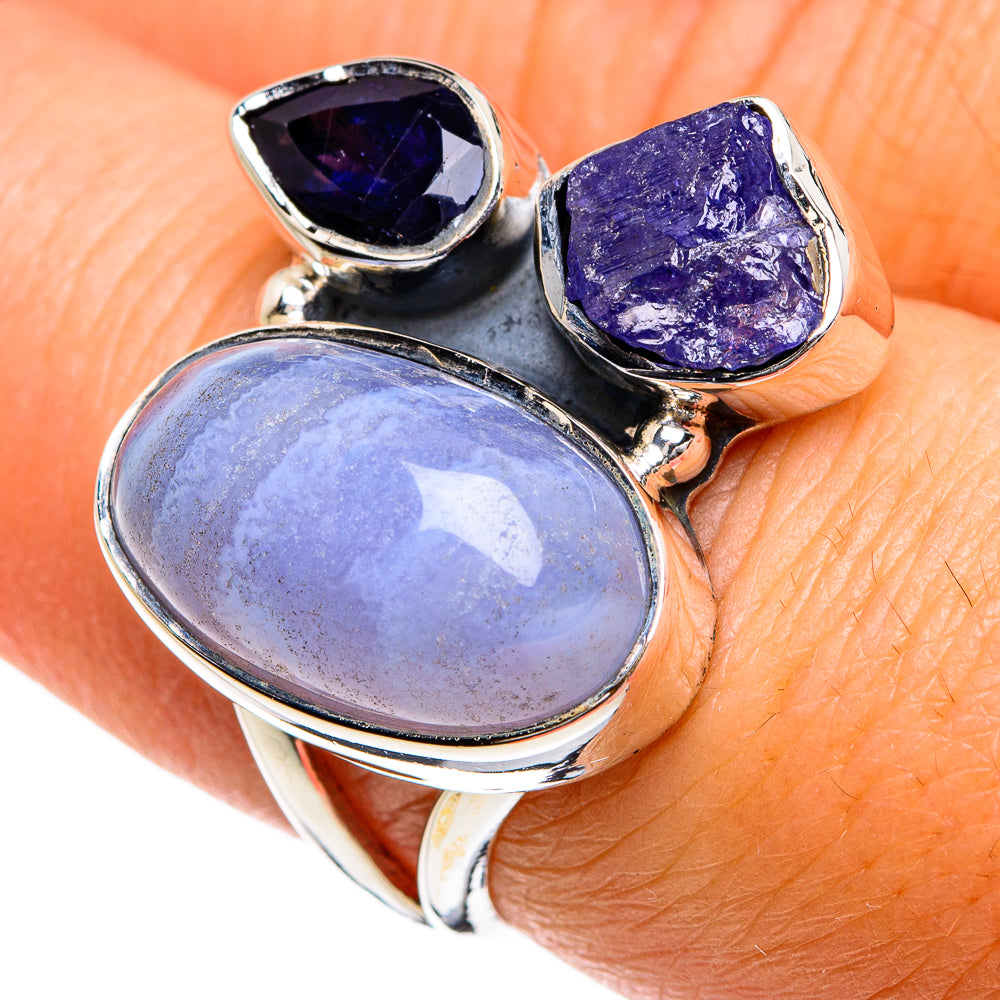 Blue Lace Agate Rings handcrafted by Ana Silver Co - RING80496