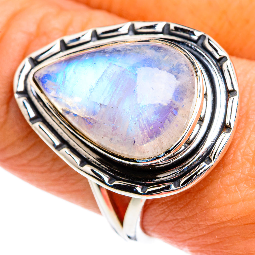 Rainbow Moonstone Rings handcrafted by Ana Silver Co - RING80521