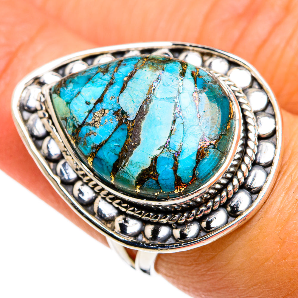 Blue Copper Composite Turquoise Rings handcrafted by Ana Silver Co - RING80532