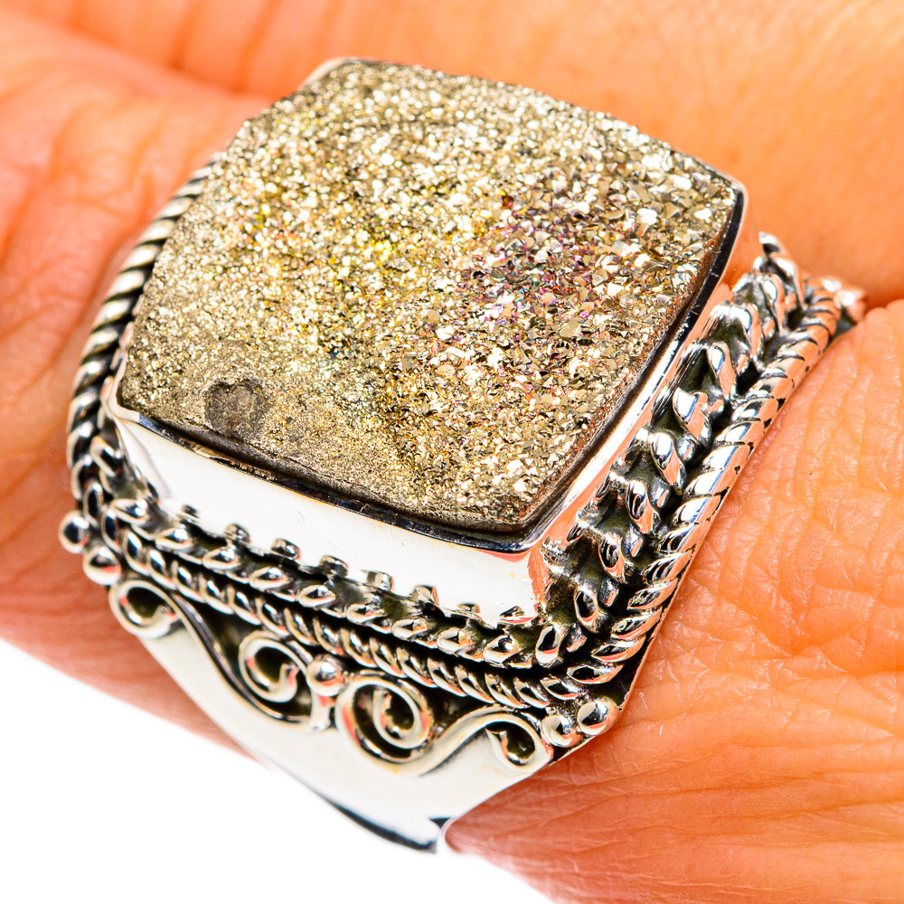 Spectro Pyrite Druzy Rings handcrafted by Ana Silver Co - RING80557