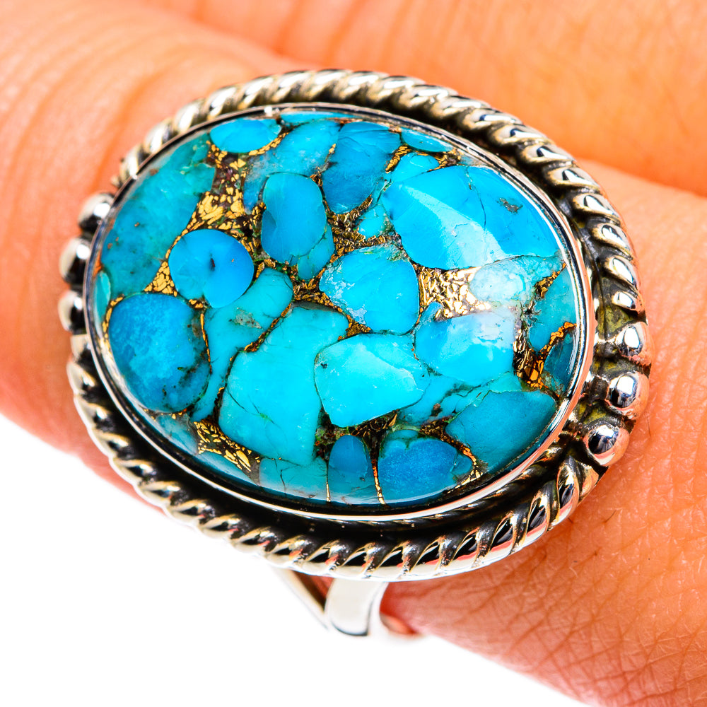 Blue Copper Composite Turquoise Rings handcrafted by Ana Silver Co - RING80575