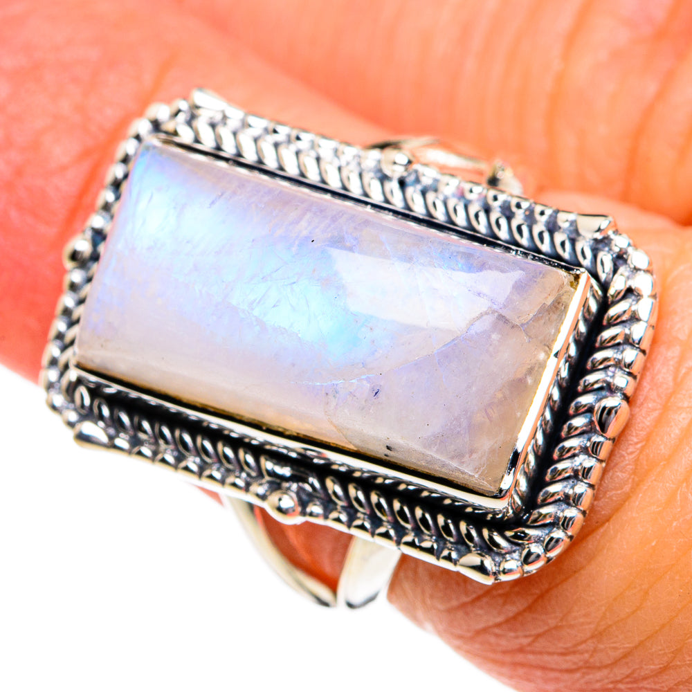 Rainbow Moonstone Rings handcrafted by Ana Silver Co - RING80597