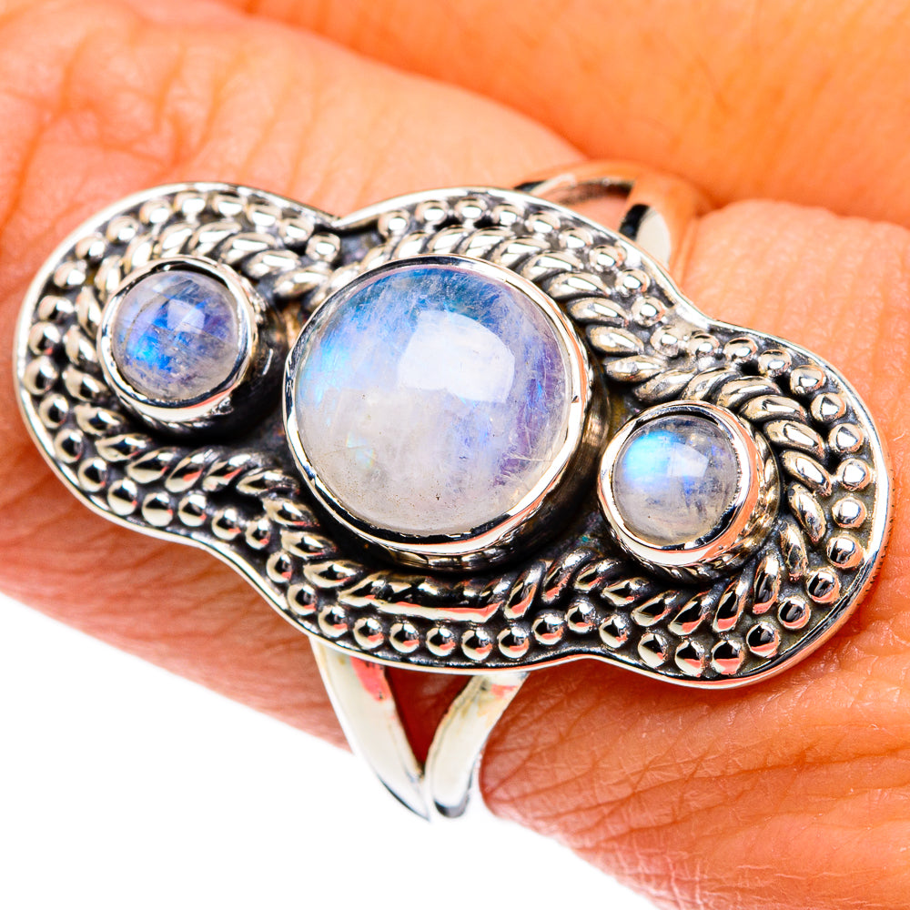 Rainbow Moonstone Rings handcrafted by Ana Silver Co - RING80632