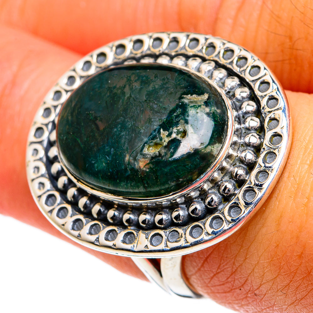 Green Moss Agate Rings handcrafted by Ana Silver Co - RING80704