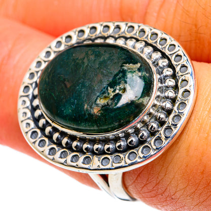 Green Moss Agate Rings handcrafted by Ana Silver Co - RING80704