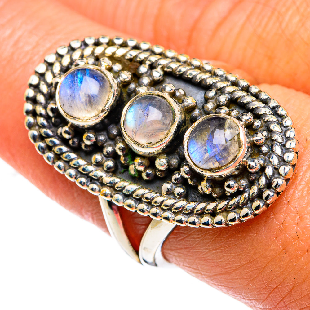 Rainbow Moonstone Rings handcrafted by Ana Silver Co - RING80717
