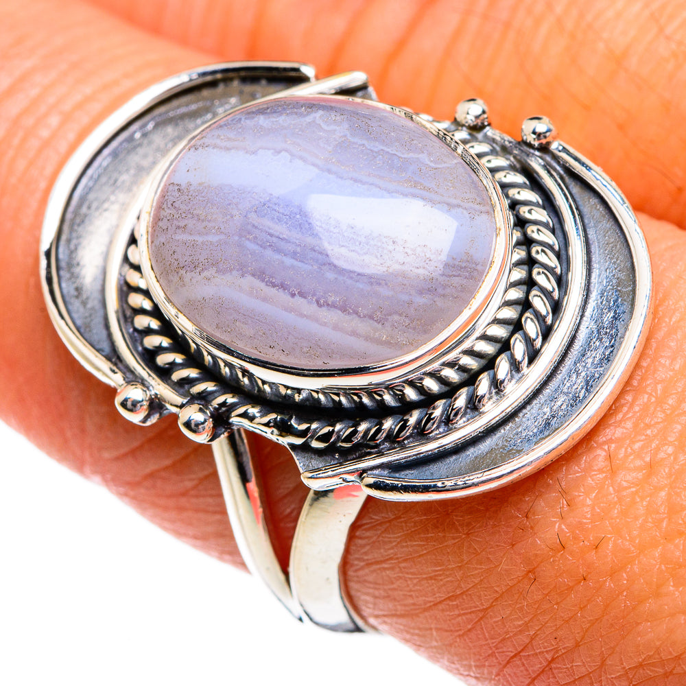Blue Lace Agate Rings handcrafted by Ana Silver Co - RING80718