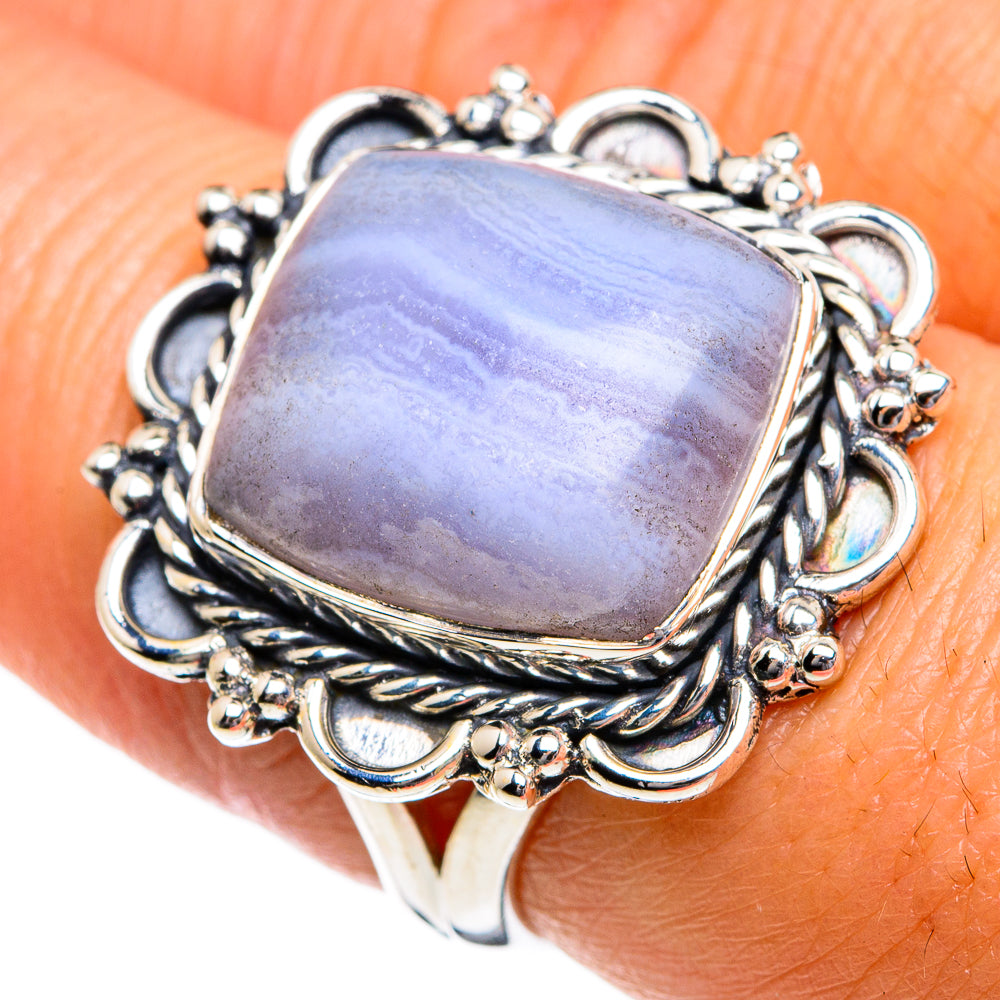 Blue Lace Agate Rings handcrafted by Ana Silver Co - RING80742