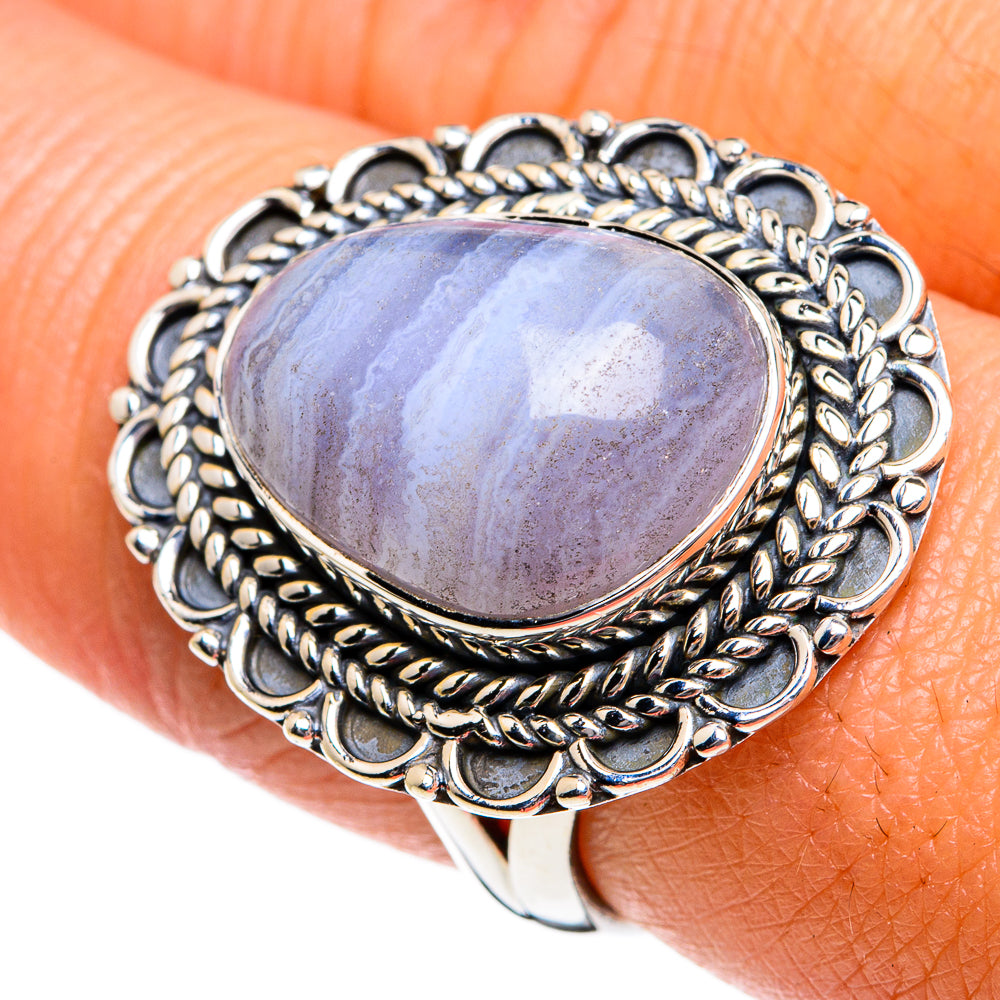 Blue Lace Agate Rings handcrafted by Ana Silver Co - RING80746