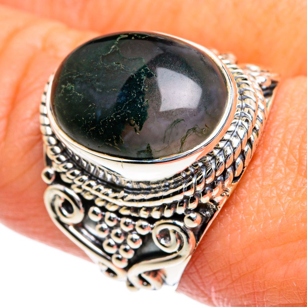 Green Moss Agate Rings handcrafted by Ana Silver Co - RING80758