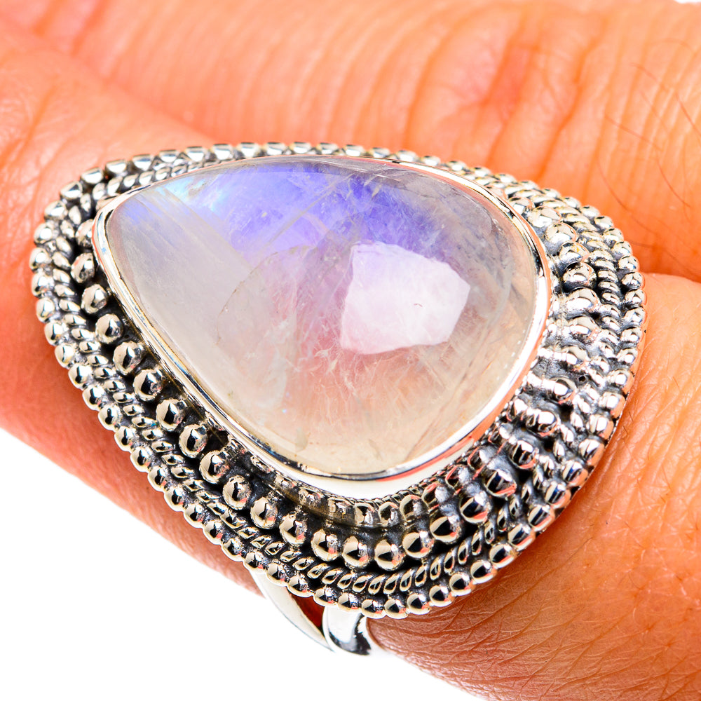 Rainbow Moonstone Rings handcrafted by Ana Silver Co - RING80800