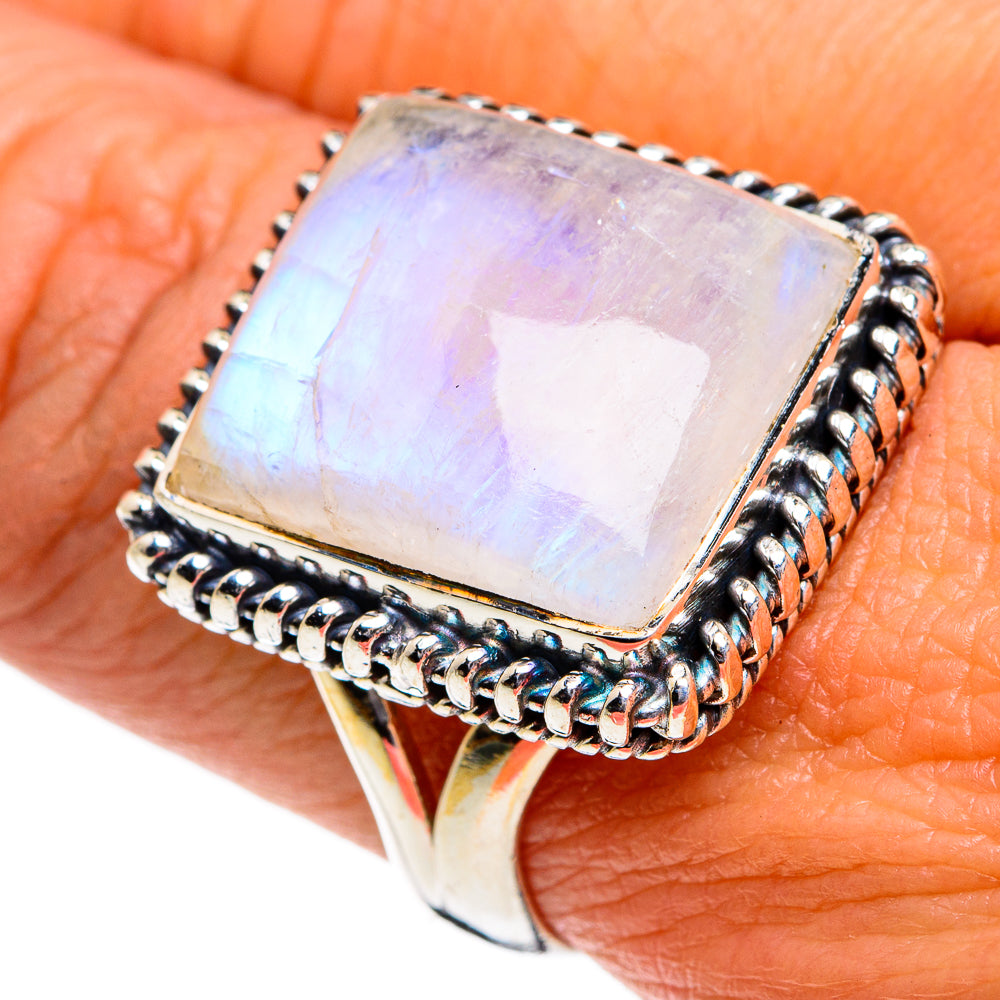 Rainbow Moonstone Rings handcrafted by Ana Silver Co - RING80868
