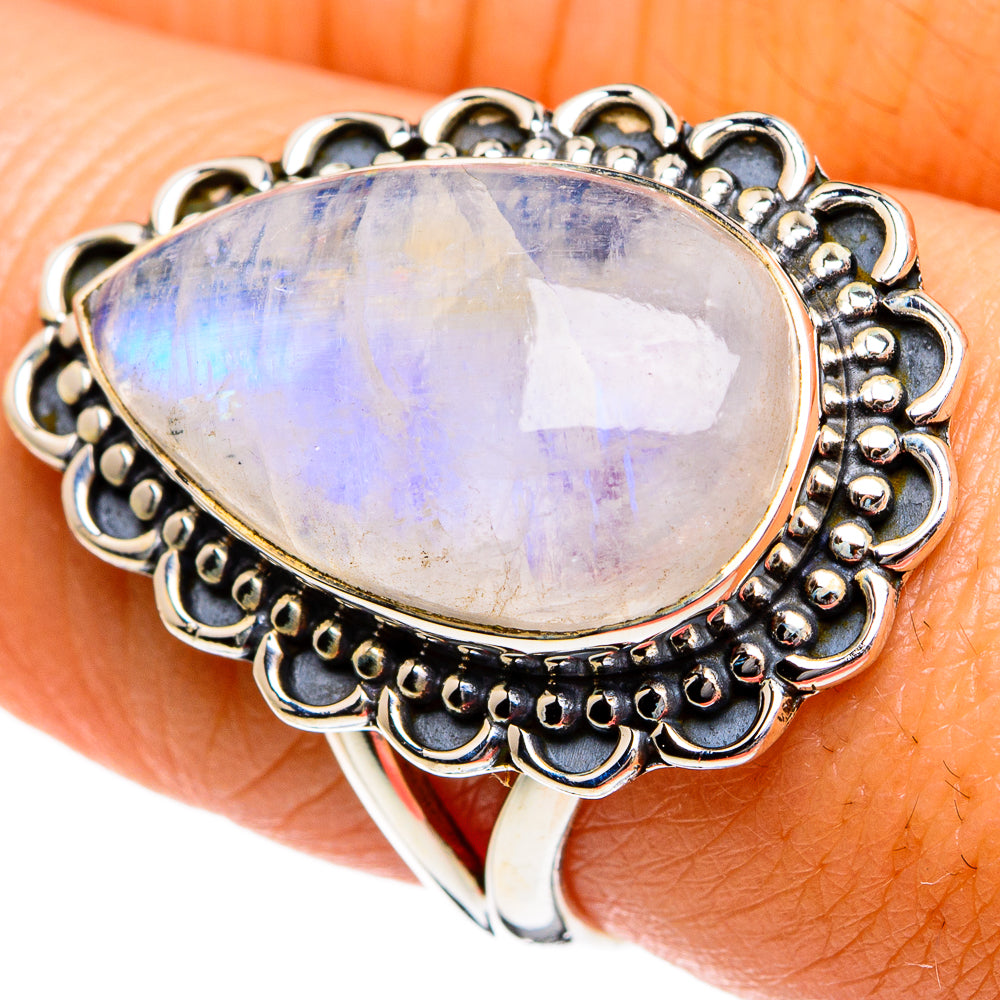 Rainbow Moonstone Rings handcrafted by Ana Silver Co - RING80932