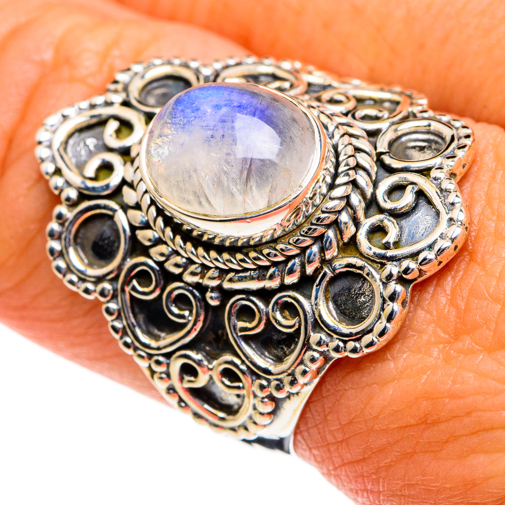 Rainbow Moonstone Rings handcrafted by Ana Silver Co - RING80934
