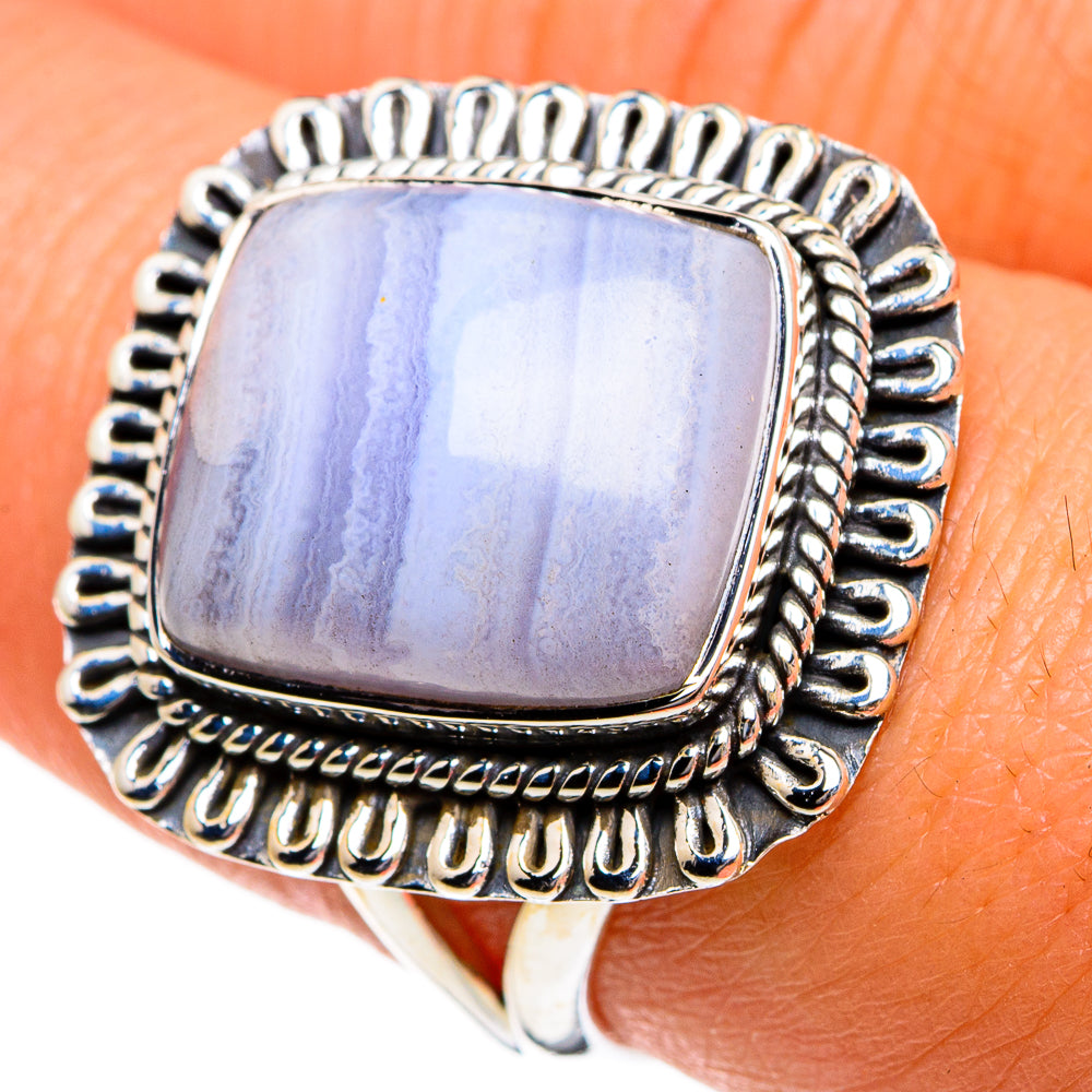 Blue Lace Agate Rings handcrafted by Ana Silver Co - RING81038
